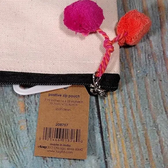 Positive Zip Pouch with Pom‎ Pom Accent - Picture 3 of 9